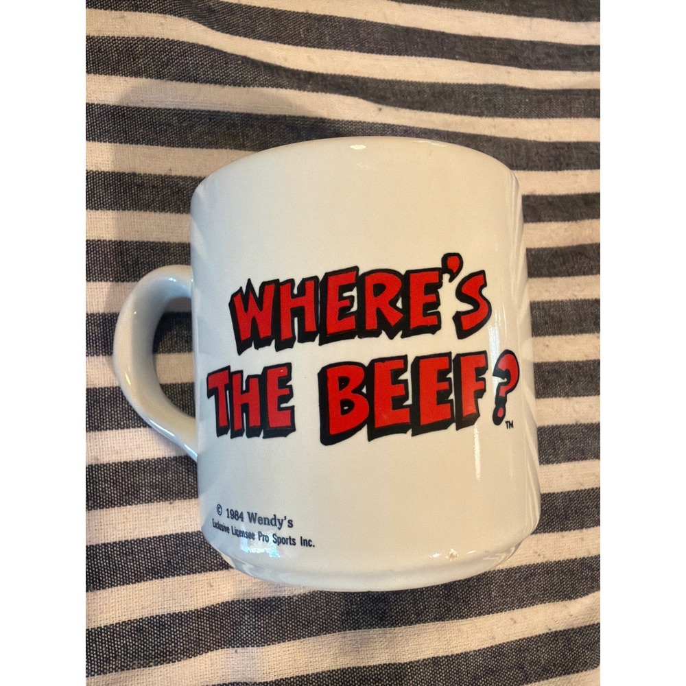 Vintage 1984 Wendys Wheres The Beef Clara Peller Coffee Mug Pro Sports Inc White